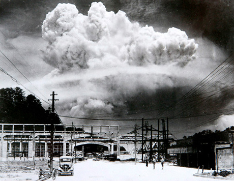 The moment of the detonation of the atomic bomb at Nagasaki, 9 August 1945. Taken by Hiromichi Matsuda. From the Nagasaki Atomic Bomb Museum The moment of the detonation of the atomic bomb at Nagasaki, 9 August 1945. Taken by Hiromichi Matsuda. From the Nagasaki Atomic Bomb Museum